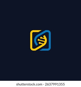 DNA Helix in Blue and Yellow Square