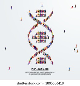 dna or helix concept. A large group of people form to create a shape dna or helix. People icon series. Vector illustration.