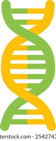 DNA helix green and yellow color icon. Deoxyribonucleic, nucleic acid structure. Spiraling strands. Chromosome. Molecular biology. Genetic code. Genome. Genetics. Isolated illustration