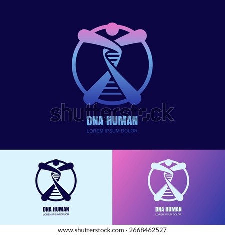 DNA helix human logo sign emblem design template. Abstract medical biotech vector illustration. Concept for healthcare, wellness, genetic research, laboratory, identity or science projects