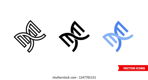 DNA Helix icon of 3 types: color, black and white, outline. Isolated vector sign symbol.