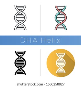 DNA helix icon. Deoxyribonucleic, nucleic acid structure. Chromosome. Molecular biology. Genetic code. Genome. Genetics. Medicine. Flat design, linear and color styles. Isolated vector illustrations