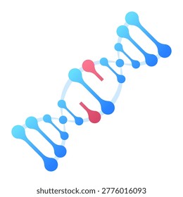 DNA helix icon with highlighted mutation segment in red. Scientific illustration symbolizing genetic modification, biotechnology research, gene editing, medicine innovation and molecular biology