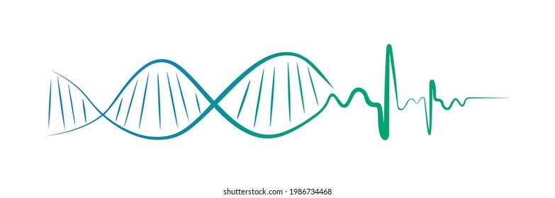 DNA Helix icon logo template human genetic. Dna helix with ecg pulse lines. Biology concept illustration. vector Illustration