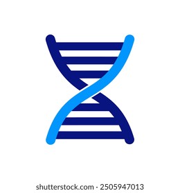 DNA helix icon, outlined in dark blue, simple bold design, light blue double helix, geometric shapes, white background, clear and clean, genetic symbol, molecular structure representation, health.