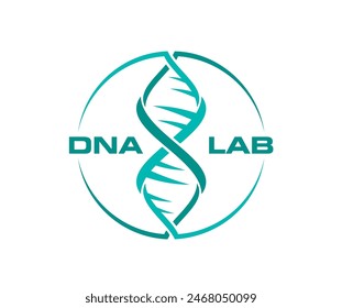 Dna helix icon, science research, gene technology. Isolated vector scientific laboratory sign with DNA structure. Symbol or emblem of innovation and medical advancement, biotechnology lab researching