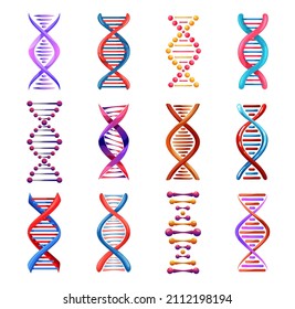 Dna Helix Icons, Genetic Medicine Vector Signs. Human Genetic Code, Molecule Spiral Structure, Science And Scientific Research. Dna Strand Elements, Evolution Symbols Set Isolated On White Background