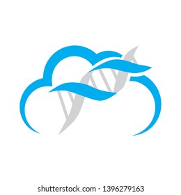 DNA helix inside blue cloud, vector logo icon