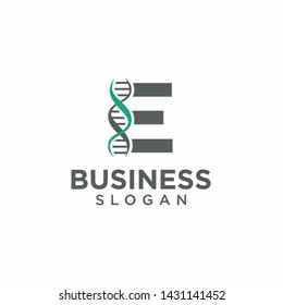 DNA Helix with Letter E Logo Template. Genetics Vector Design