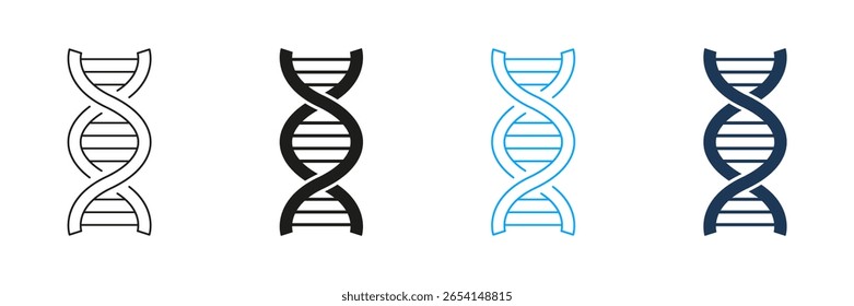 Linha E Conjunto De Ícones Sólidos Do Dna Helix. Estrutura Genética, Biologia Molecular E Coleção De Símbolos De Pesquisa Genômica. Biotecnologia E Representação Científica. Ilustração de vetor isolada.