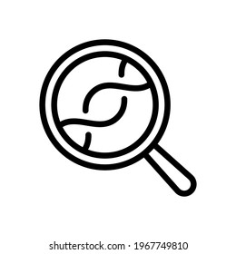 DNA helix and magnify, laboratory test, simple icon. Black linear icon with editable stroke on white background
