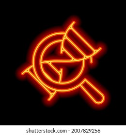 DNA helix and magnify, laboratory test, simple icon. Orange neon style on black background. Light linear icon with editable stroke