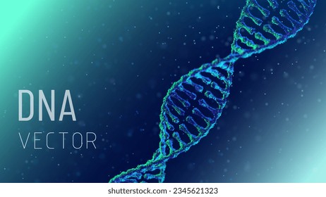 DNA helix in a medium of particles. Depth of field. 3D. Medical science background. Gene cell concept vector.