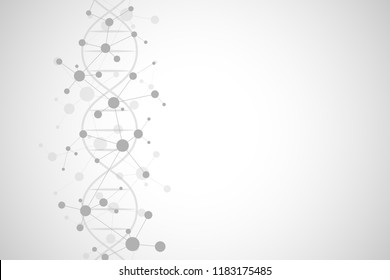 DNA Helix And Molecular Structure. Science And Technology Concept With Molecules Background
