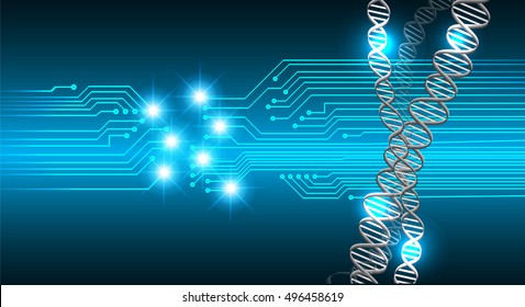 DNA helix molecule, digital data background,blue abstract light hi tech pixel internet technology, Cyber security concept