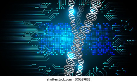 DNA helix molecule, digital data background,blue abstract light hi tech pixel internet technology, Cyber security concept