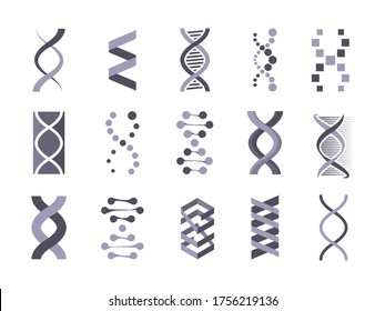 Dna helix molecule silhouette set. Code genetic humans animals is molecular spiral diagram biochemical genome dna chains rna modern technology genetic research. Graphic silhouette vector clipart.