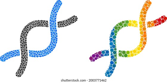 DNA helix mosaic icon of round dots in variable sizes and spectrum multicolored color tinges. A dotted LGBT-colored DNA helix for lesbians, gays, bisexuals, and transgenders.