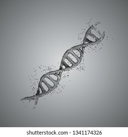 Dna helix sequencing vector background. Dna 3d molecule consist of black particles, points. Abstract molecules design. Medical, technology, chemistry, science illustration,