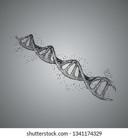Dna helix sequencing vector background. Dna 3d molecule consist of black particles, points. Abstract molecules design. Medical, technology, chemistry, science illustration,