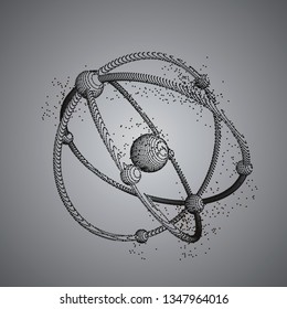 Dna helix sequencing vector background. Dna 3d molecule consist of black particles, points. Abstract molecules design. Medical, technology, chemistry, science illustration, Atomic energy generation