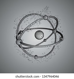 Dna helix sequencing vector background. Dna 3d molecule consist of black particles, points. Abstract molecules design. Medical, technology, chemistry, science illustration, Atomic energy generation