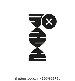 DNA Helix Silhouette Icon with Prohibition Symbol. Genetic Modification Errors in Biotechnology and Scientific Studies. Isolated Vector Illustration.