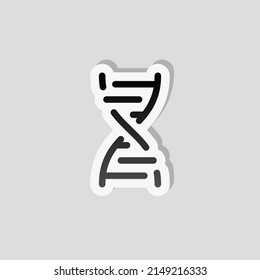 DNA helix, simple icon. Linear sticker, white border and simple shadow on gray background