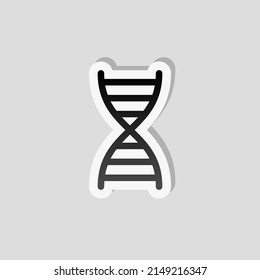 DNA helix, simple icon. Linear sticker, white border and simple shadow on gray background