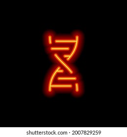 DNA helix, simple icon. Orange neon style on black background. Light linear icon with editable stroke