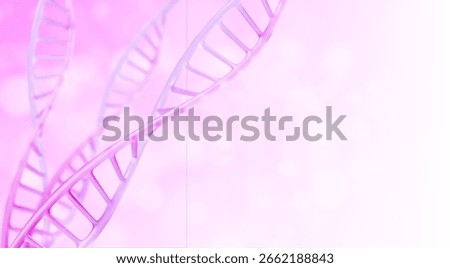 DNA helix strand spirals with pink gradient for medical or science backgrounds. Genetic double structure twists on pastel bg. Molecular biology visualization for research and healthcare presentation