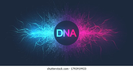 DNA Helix, DNA Strand, DNA Test. Molecule Or Atom, Neurons. Abstract Structure For Science Or Medical Background, Banner. Scientific Molecular Vector Illustration