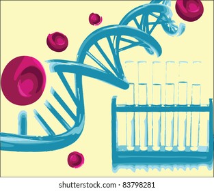 DNA helix with the test tubes in a research lab. Vector illustration of EPS.