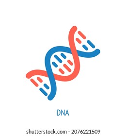 Hélice de ADN. Icono de pantalla plana. Espiral molécula con código genético. Símbolos de la investigación científica y la educación. Pictograma para la interfaz de usuario. Fondo blanco aislado