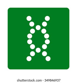 DNA Helix vector icon. Style is flat rounded square button, white and green colors, white background.
