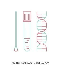Prueba de heredidad de ADN. Informe de análisis genético personal. Información sobre la paternidad. Icono de contorno, signo. Pictograma del kit de recogida de Saliva. Concepto médico. Ilustración vectorial aislada en un fondo blanco.