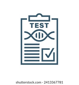 DNA heredity test result. Document with genetic analysis report. Paternity information. Outline icon, sign, pictogram. Medical concept. Editable vector illustration isolated on a white background.