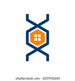 Símbolo del hogar del ADN. Vector del logotipo.