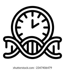 DNA human clock line icon, human health concept, dna with alarm clock sign on white background, dna time icon in outline style mobile concept web design. Vector graphics.