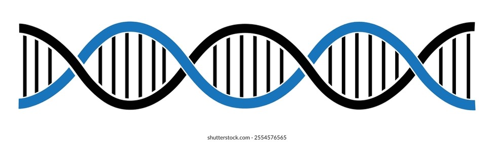 DNA icon in black and blue color.   Deoxyribonucleic Acid Vector icon. Spiral molecule medical bio tech vector illustration isolated on white background. DNA structure molecule icon collection.