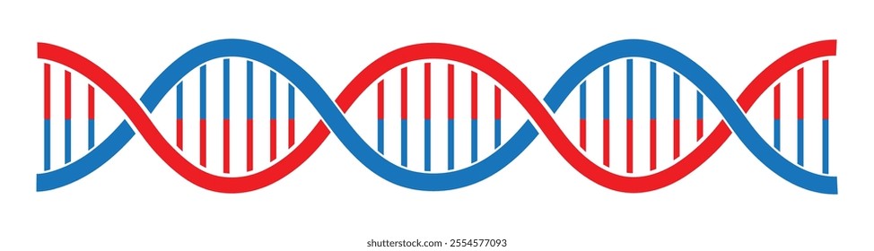 DNA icon in blue and red color.   Deoxyribonucleic Acid Vector icon. Spiral molecule medical bio tech vector illustration isolated on white background. DNA structure molecule icon collection.