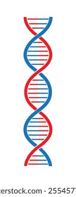 DNA icon in blue and red color.   Deoxyribonucleic Acid Vector icon. Spiral molecule medical bio tech vector illustration isolated on white background. DNA structure molecule icon collection.