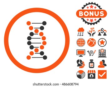 DNA icon with bonus design elements. Vector illustration style is flat iconic bicolor symbols, orange and gray colors, white background.
