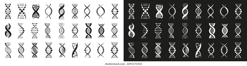 DNA icon collection. Set of black dna icons