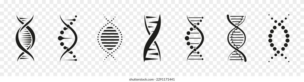 DNA icon collection. Set of black dna icons