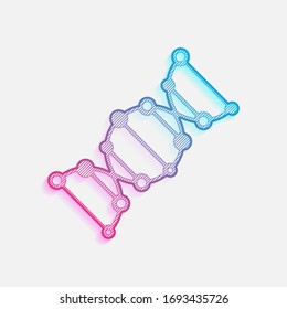 DNA icon. Colored logo with diagonal lines and blue-red gradient. Neon graphic, light effect