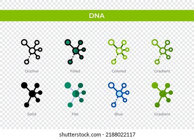 Dna icon in different style. Dna vector icons designed in outline, solid, colored, filled, gradient, and flat style. Symbol, logo illustration. Vector illustration