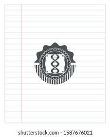 dna icon emblem with pencil effect. Vector Illustration. Detailed.
