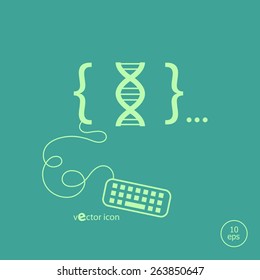 DNA icon and flat design elements. Design concept icons for application development, web page coding and programming, web design, creative process, social media, seo.