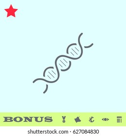 DNA icon flat. Grey pictogram on blue background. Vector illustration symbol and bonus buttons medal, cow, earth, eye, calculator
